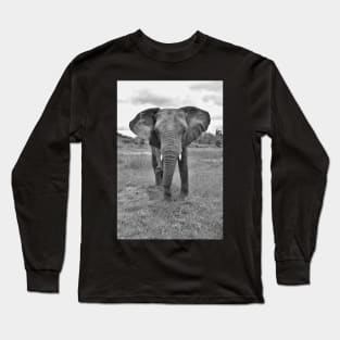 Black and white African Elephant Long Sleeve T-Shirt